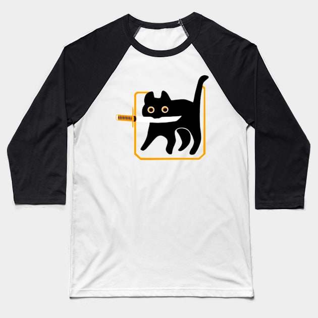 Black cat samurai Baseball T-Shirt by Ilustradamus